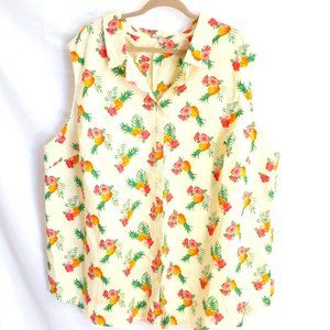 Sleeveless button down pineapple shirt - 4x